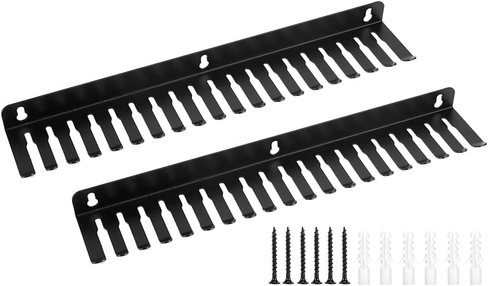 Miniatura 8 de QWORK Organizador de colgadores de cables para una gestión eficiente de cables, 19 ranuras cada una, paquete de 2, montaje en estante de pared,