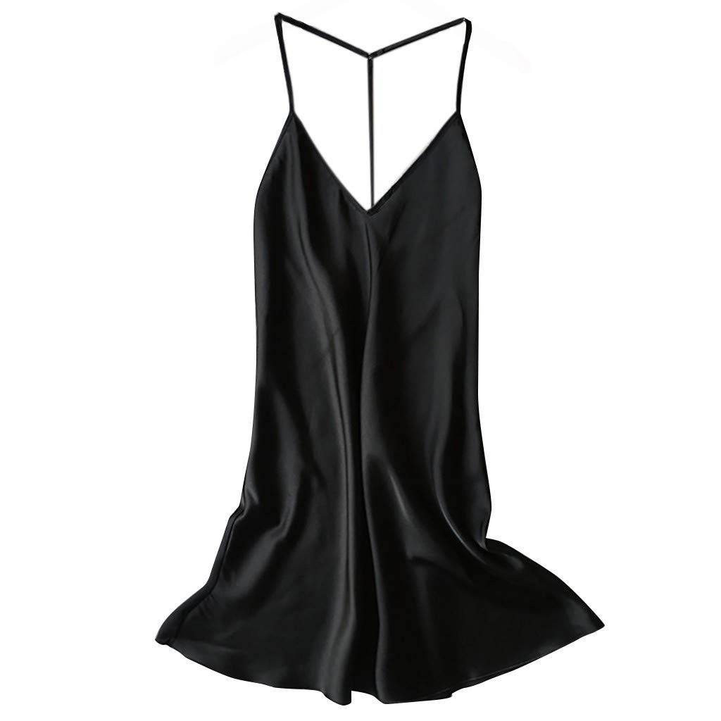 IQYU Camisón de satén corto para mujer, ropa de noche de satén, camisola sexy, sin mangas, pijamas de seda, ropa de dormir