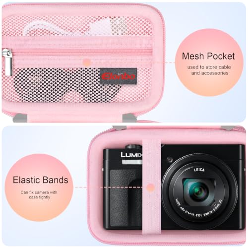Image of Elonbo Camera Case for Panasonic LUMIX ZS99 / TZ99 / ZS80 / ZS70 / ZS300 / ZS200 / ZS100 / LX10 Point and Shoot Camera. Panasonic LUMIX Digital Camera Carrying Case. with Mesh Pocket fits Battery, Pink