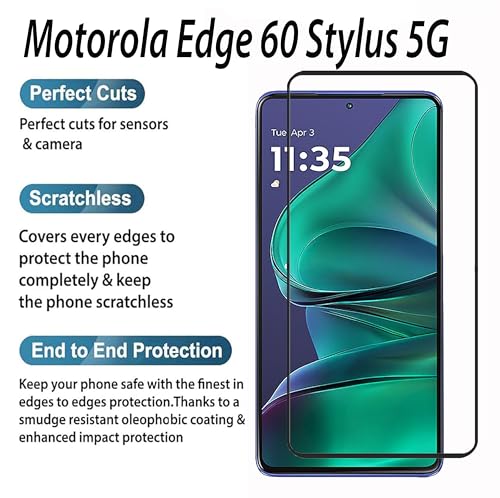 Image of Tempered Glass Screen Protector Compatible For Motorola Edge 60 Stylus 5G /Moto Edge 60 Stylus 5G Black Cellphone With Edge To Edge Coverage And Easy Installation Kit