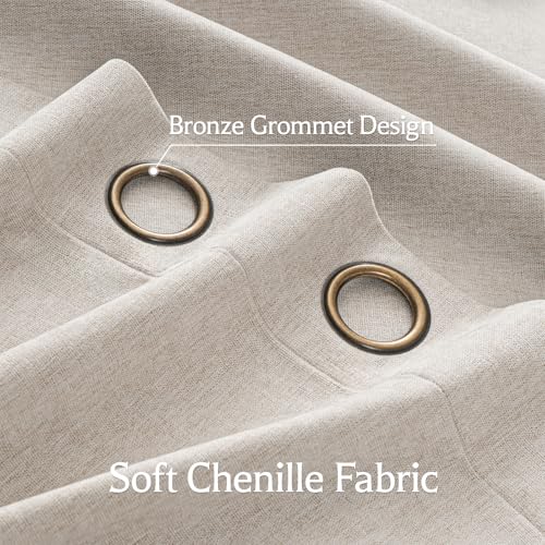 Image of 100% Blackout Curtains for Bedroom, Luxury Chenille Thermal Insulated Drapes for Living Room, Energy Saving Room Darkening 90 Inch Long Curtains, Grommet Top, 2 Panels, 52 inch W x 90 inch L, Beige