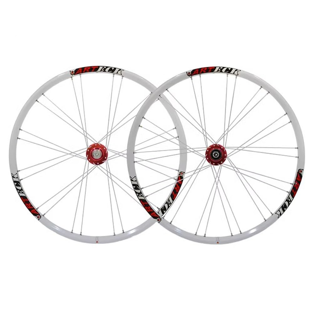 ZXGSXIOU Mountain Bike Wheelset 26 Inch Disc Brake Cassette Bearing Hubs Quick Release Double Wall Rims Bicycle Wheel Set (White-red, 26inch)