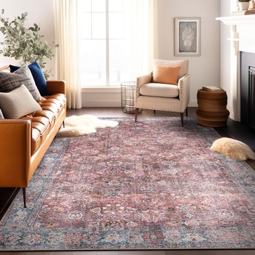 Rugshop Multi Transitional Vintage Bordered Large Area Rug — Machine Washable, 10' x 14' for Living Room, Dining Room and Bedroom