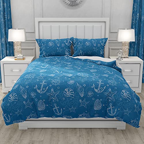 Qjmiaofang Nautical Bedding Set Twin Size Coastal Beach Duvet Cover Anchor Rudder Themed Bed Duvet Cover 3Pieces For Kids Girls Boys Blue Ocean Nautical Beach Bed Set With 2Pillowcases (No Comforter) #TOP1