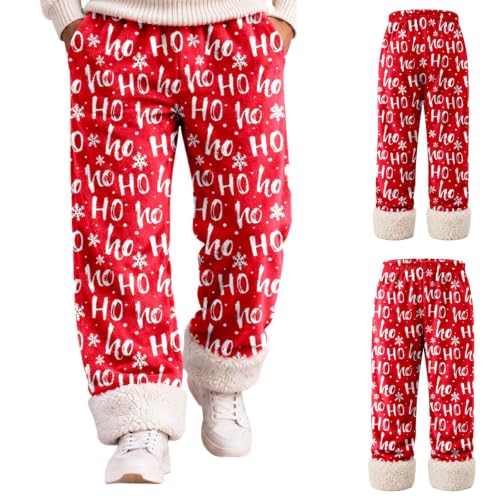 Christmas Pajama Pants for Men Furry Trim Snowflake Print Novelty Pj Pants - image 4
