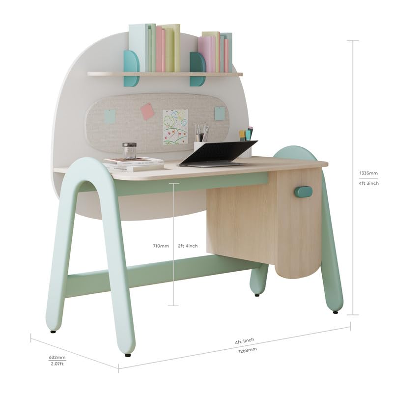 Image of Smartsters Study Table for Students with Large Desktop, Pin-Up Board, Open & Closed Storage, Wide Tabletop, and Exciting Back Panel. Perfect for Books, Stationery, and Craft Material.