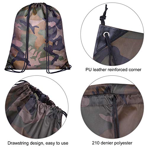 Image of KUUQA 12 Pack Camouflage Drawstring Backpack Bulk String Backpack Cinch Kids Sport Bags Storage Bags for Gym Traveling (Camouflage)