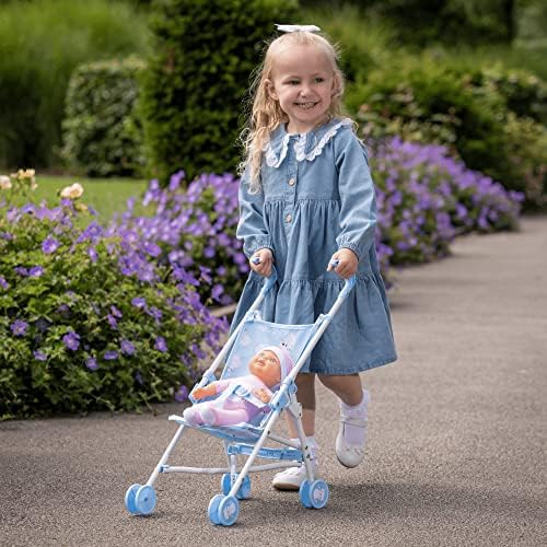BabyBoo Kitty Stroller with Pink Doll | Toy Dolls Buggy In Blue with Cats | Baby Doll Pushchair | Childrens Baby Doll Stroller Toy Umbrella Fold Stroller | RolePlay Toy Dolls Buggy Pushchair | Age 2+