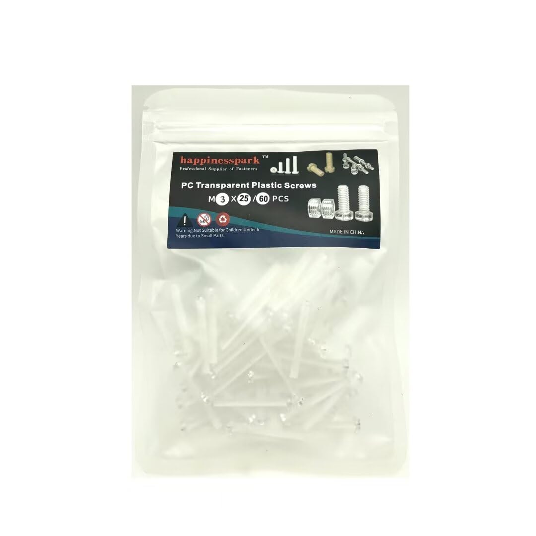 happinesspark PC (Polycarbonate) Acrylic Plastic Transparent Metric Phillips Pan Head Screws M3x25 60PCS