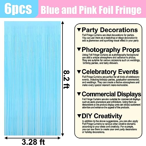 Image of 6 Pack Macaron Pink Blue Foil Fringe Curtain Backdrop, 3.28Ft x 8.2Ft Metallic Tinsel Foil Fringe Streamer Curtains for Photo Booth, Christmas Day, Thanksgiving, Wedding, New Year Party Decorations