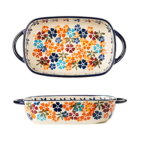 Bicuzat Colorful Cherry Blossom Flowers Vintage Style Ceramic Bakeware Dish 22 Oz