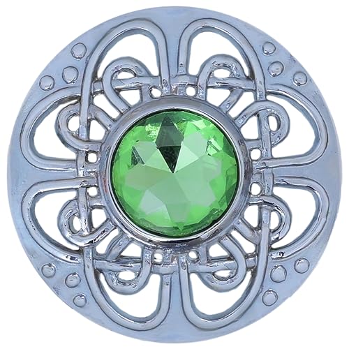Image of Elegant Culloden Plaid Brooch - Scottish Kilt Fly Plaid Brooch Intricate Celtic Knot in Pewter with Gemstone 3-Inch Diameter - Ideal for Scottish Kilts & Formal Wear