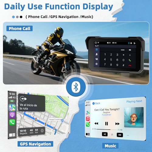 Image of GPS CarPlay 5 inch IPS Motorcycle CarPlay Screen for Motorcycle with A-pple Wireless CarPlay & Android Auto, IP68 Waterproof, Supports Bluetooth,Navigation,S-IRI /G-oogle Assistant,Vioce Control, Bracket