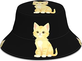 WHJSHOP Sombrero de pescador reflectante con patrón de gatito amarillo cremoso transpirable para hombres y mujeres, para viajes, camping
