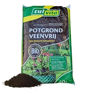 Culvita – Biologische turfvrije potgrond 40 liter – Potgrond voor binnen- en buitenplanten – inclusief organische meststof.