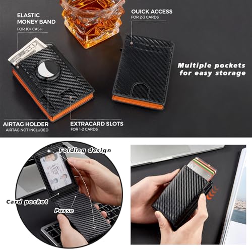 RFID Blocking Wallet for Men, Slim Leather Bifold Minimalist Men's Front Pocket Wallet, Mens Pop Up Wallet, with Gift Box (Seam pattern Black)2