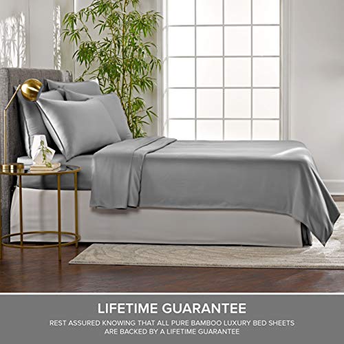 Image of Pure Bamboo Split King Sheets, Genuine 100% Organic Viscose Derived from Bamboo Bed Sheet Set, Soft & Cooling, Double Stitching, 2 Fitted Sheets (Split King, Stone Grey)