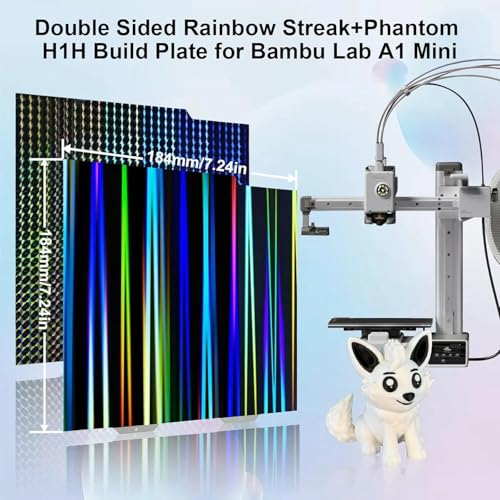 Image of IdeaFormer-3D H1H Smooth Build Plate for Bambu Lab A1 Mini, Rainbow Streak+Phantom Double Sided Textured Spring Steel Sheet 184x184mm for Bambulab A1 Mini