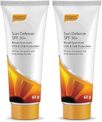 Sun Defense SPF 30+ Broad Spectrum Sunscreen, Oil-free Formula, UVA & UVB Protection, 60g, Pack of 2