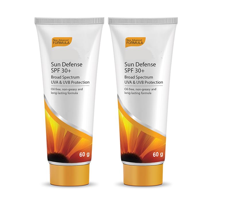 Sun Defense SPF 30+ Broad Spectrum Sunscreen, Oil-free Formula, UVA & UVB Protection, 60g, Pack of 2