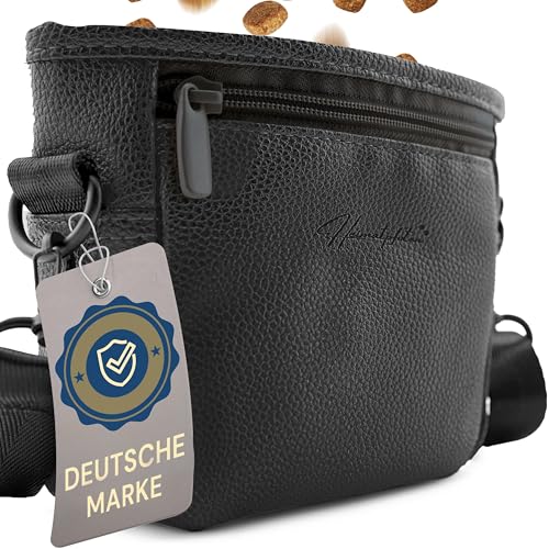 Heimatpfoten® Leckerlitasche für Hunde aus Kunstleder - Gassitasche mit Einhand Magnet-Verschluss - Hunde-Leckerli-Beutel (Größe S - Schwarz)