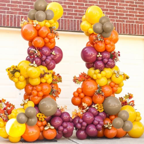 Image of Fall Balloons, 12Inch Orange Yellow Brown Burgundy and Gold Balloons for Autumn Harvest Happy Thanksgiving Baby Shower Birthday Party Decorations