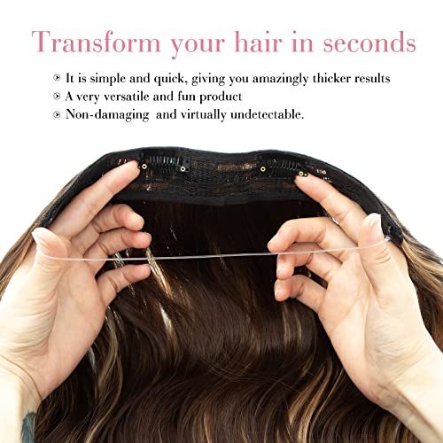 Invisible Wire Hair Extension Brown with Golden Highlights, Friendly Synthetic 20 inch Wavy Pieces for Women - Image 6