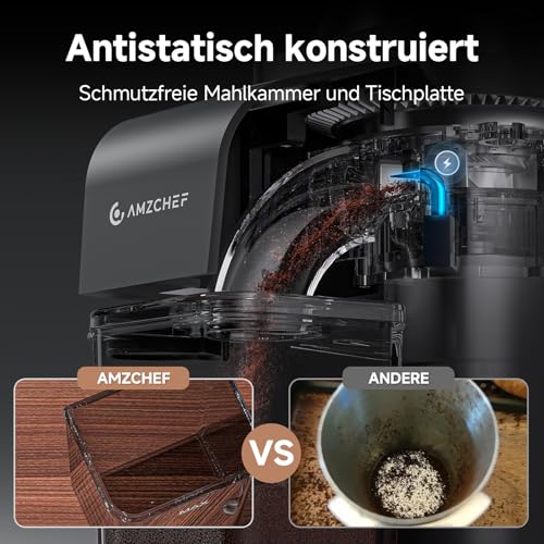 AMZCHEF Kaffeemühle,Kaffeemühle Elektrisch mit 48 Mahlgrad, Kaffeebohnenmühle mit 250 g Fassungsvermögen für Filterkaffee, Espresso, French Press, antistatisch, Ein-Knopf-Schalter