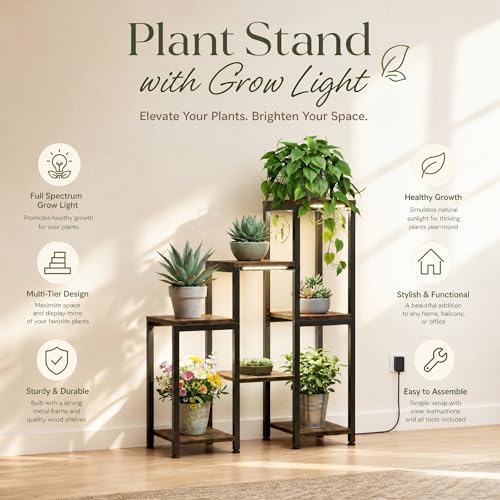 VonDream 3 Tier-7 Potted Plant Stand Indoor with Grow Light, Plant Stands for Indoor Plants Multiple, Corner Plant Shelf for Living Room, Tiered Plant Holder, Metal Plant Table by VonDream - Used condition - Image 7