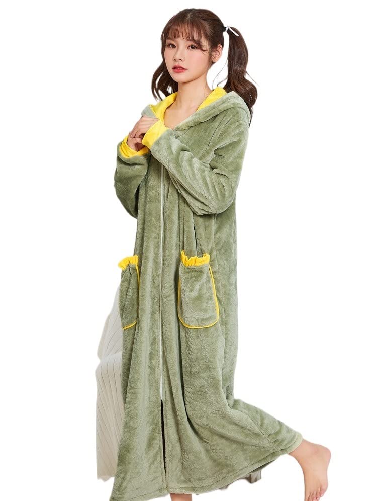 OMSMA Robe Coral Fleece Hooded Sweater Warm Bathrobe Thickened Pajamas  Pajamas Bathrobe Dressing Gown Winter Warm Pajamas (Color : Green, Size :  M) : Amazon.co.uk: Fashion