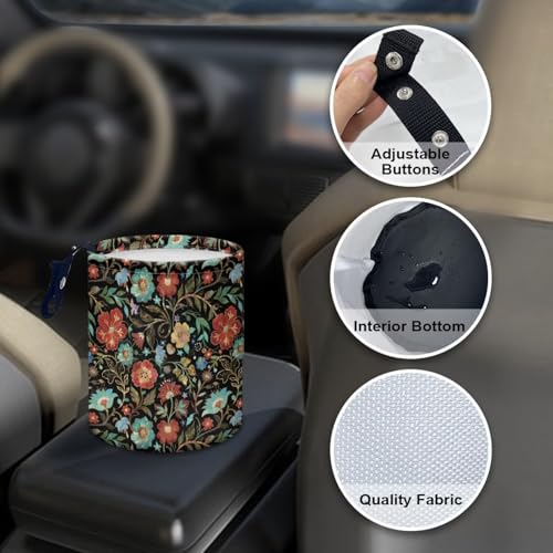Image of Car Rubbish Bin Portable Waste Basket Can Foldable Auto Waste Storasge Bag Holder with Adjustable Strap for Camping, Travelling, Picnic, Plum Blossom