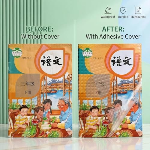Image of Transparent Paper Book Cover - 30 Pcs Self Adhesive Waterproof Clear Protective Sheets - Easy Peel & Stick Book Covers for School, College & Office Use (Transparent)