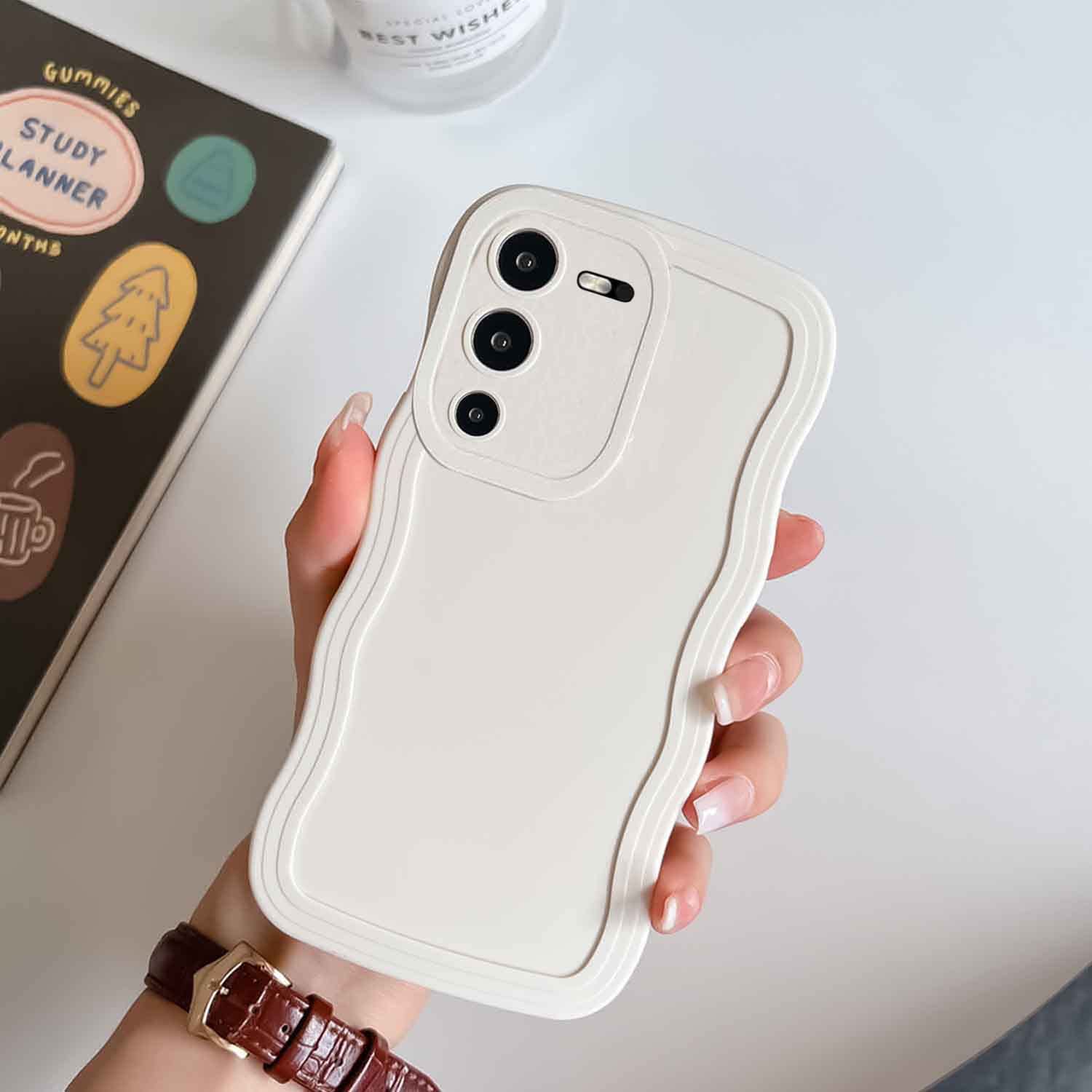 KC Back Cover for Vivo V25 Pro 5G, Curly Wave Shape Shockproof Bumper Soft Silicone Case with Camera Protection (White) (B0C4JF758R) Amazon Price History, Amazon Price Tracker