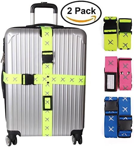 Luggage Straps,QuickBird Adjustable Long Cross Heavy Superior Strength Extra Suitcase Travel Belt (Fluorescent green)