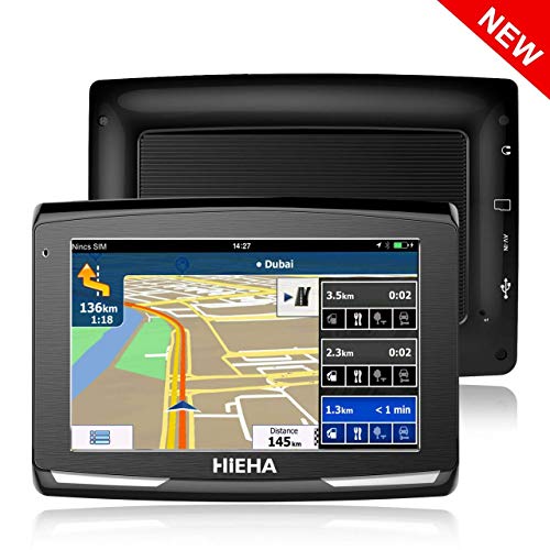 GPS Voiture Auto, Hieha 5 Pouce GPS Navigateur Automatique 8GB, Appareil de Navigation HD Écran Tactile Multi-Languages Cartographie Europe Mise à Jour Gratuite à Vie