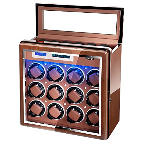 ワインディングマシーン 12本巻き上げ 6本収納 腕時計自動巻き器 ウォッチワインダー 調整可能クッション 静音 高級 耐久 LCDタッチスクリーン LEDライト付き