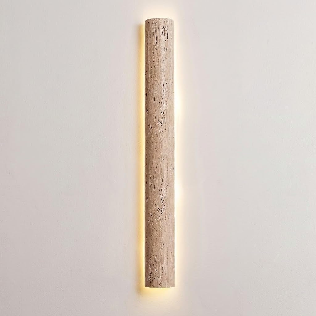 COSRUB Linear LED Travertine Wall Sconces, Minimalist Backlit Halo Wall Lamps Long Strip Half Cylinder Stone Wall Lights for Stairs Hallway Entryway Aisle(90cm/35.43in)