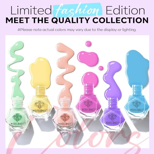 Image of modelones Nail Polish Set, 6 Colors Spring Summer Easter Macaron Pastel Nail Polish Soft Pink Purple Blue Green Orange Quick Dry Nail Polish Kit Salon Home DIY Manicure Kit Gift For Women Girl