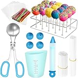 Tkifoda Blue Cake Pop Kit,404 Pcs Lollipop Cake Pop Maker Set with Cake Pop Stand,Cake Pop Sticks and Wrappers,Decorating Pen, 4 Piping Tips,Measuring Cup,Meat Baller with Handles (B-Blue)