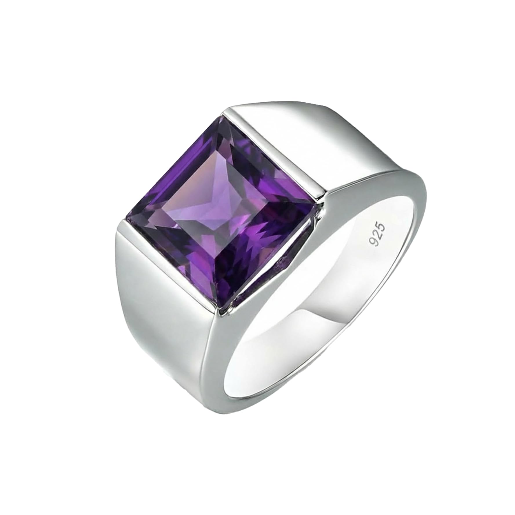 Natural Amethyst Men's Ring 925 Sterling Silver Handmade Gemstone Jewelry Men's Signet Ring Gift for Him Birthstone Ring Statement Jewelry