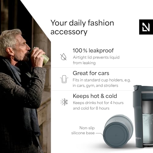 Image of LARS NYSOM Thermo Coffee Mug to go 17oz | Travel Mug 0.5 Liter with Insulation | Silicone grip base | Leak Proof Stainless Steel Tumbler for Coffee and Tea on the Go (Powder Stone Blue, 17oz)