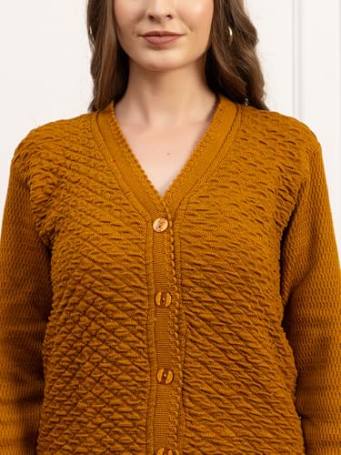 Image of Women's Winter Woolen Cardigan | Full Sleeve Textured Buttoned Sweater for Women | Soft Wool V-Neck Warm Knitted Outerwear for Office & Casual Wear