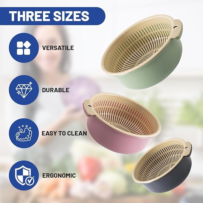 Large Kitchen Strainer Colander Bowl Sets,Double-Layer Plastic Fruits Vegetable Washing Basket - Image 2