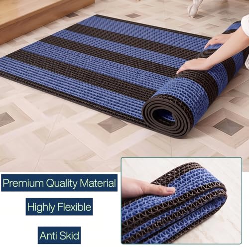 Image of ishro home Anti Skid Waterproof PVC Rubber Mat for Bathroom, Floor, Swimming Pool, Shower, Entrance & Rainy Areas | Multipurpose Dual Colour Floor Mat |Black & Blue, 4x8 ft