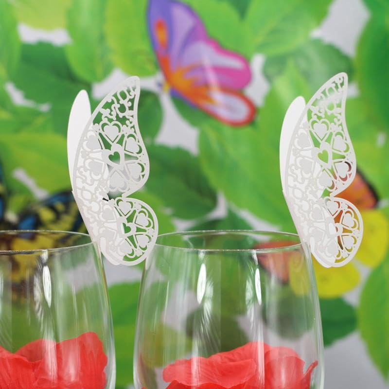 50 pezzi - Segnaposto a forma di farfalla, per nome, per bicchieri, per decorazione da tavolo, per matrimoni, feste, decorazione della casa