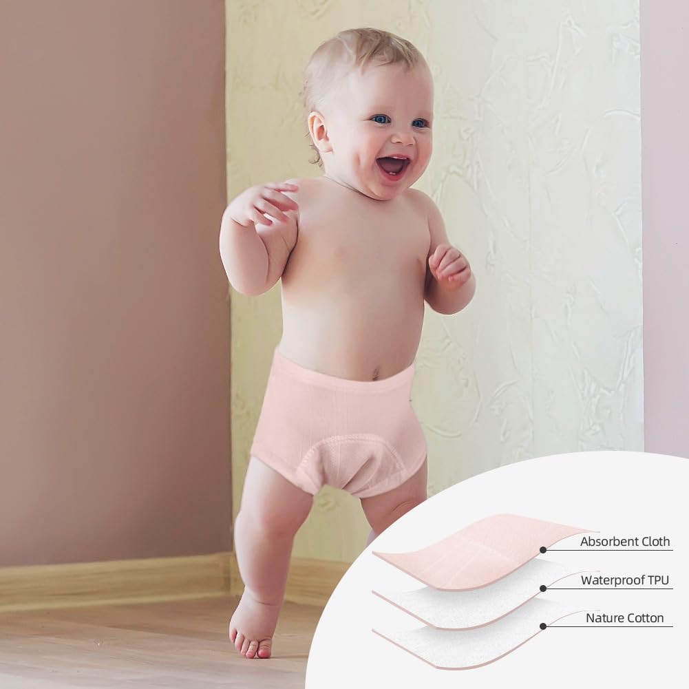 Aolso Mutandine di Apprendimento, 3PCS Pantaloni da Vasino, Apprendimento Rete Traspirante Mutande,Cotone Assorbente Vasino per Bambini Mutande, Rosa Giallo 100 Iarde