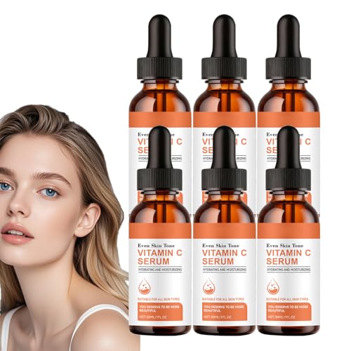 Sérum facial antienvejecimiento con vitamina C con ácido hialurónico vitamina E para reducir las arrugas, líneas finas, mejorar las manchas oscuras, reducir los poros (6 unidades)