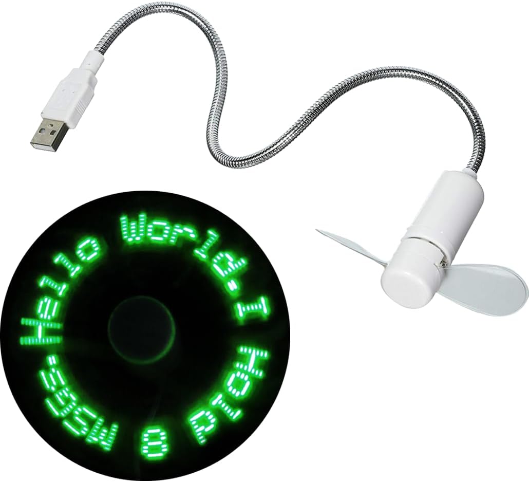 PowerTRC LED Programmable Message Fan - USB Powered Green LED Fan with Soft Blades, Customizable Text, and Custom Software for Personalized Messages and Creative Displays