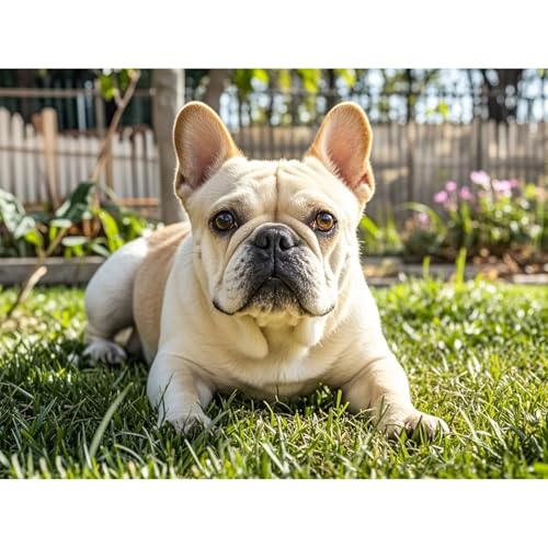 Aphila Kit fai da te per diamond painting 5D, motivo: bulldog francese, color crema, kit fai da te, con perline rotonde e numerate, per soggiorno, camera da letto, decorazione da parete per casa, 30,5