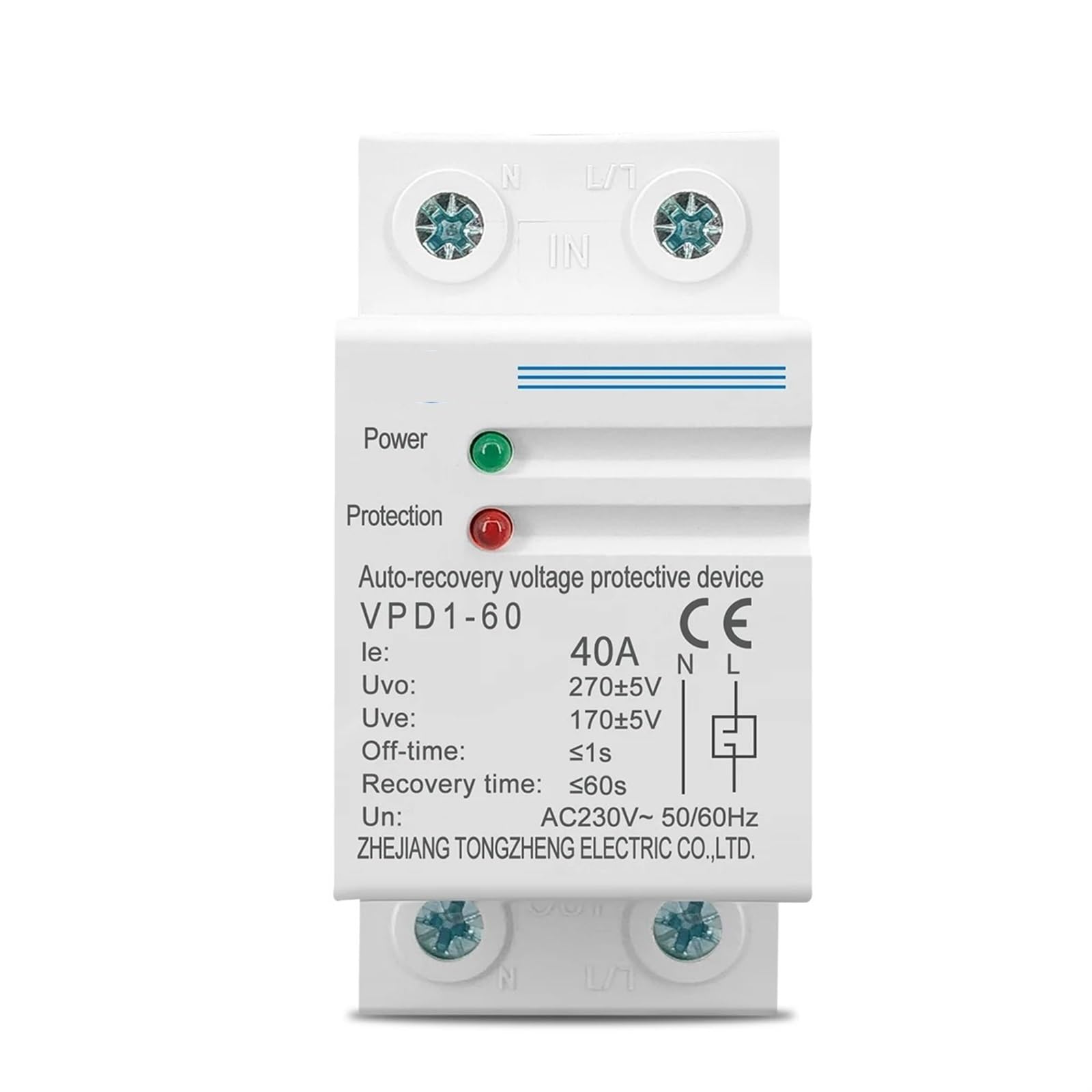 NVSFZGIYG 40A 60A 230V Din Rail Automatic Recovery Reconnect Over Voltage and Under Protective Device Protection Relay 1Pcs(40A)